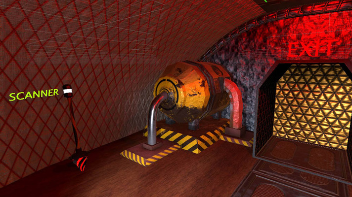 Screenshot of the game The Abyss, showing a part of the inner spaceship and the scanner